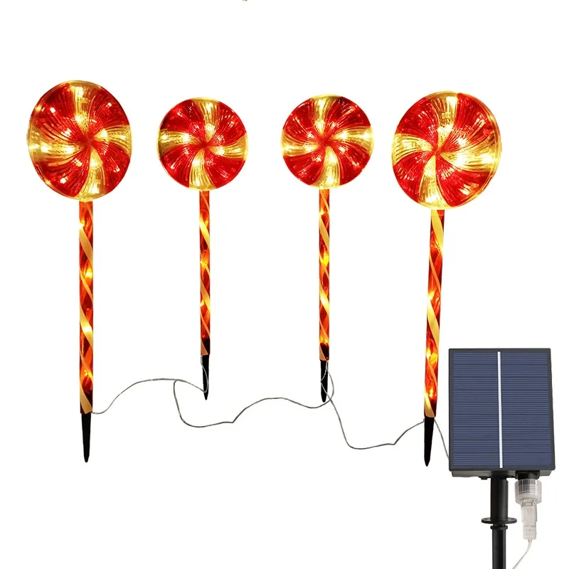 2 in 1 & 4 in 1 Led Solar Lollipop Candy Christmas Light For Holiday Party Indoor Outdoor Garden Landscape Security Lawn Light