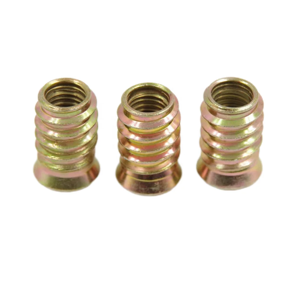 Knurling Threaded Insert Brass Insert Nut Stainless Steel Furniture Wood Connecting Nut With Flat Head