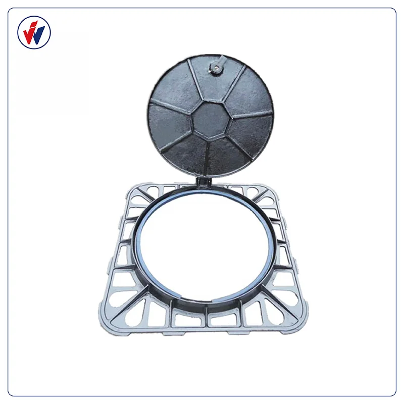 Ductile iron cover EN124  outside square inside round cast iron ductile iron  with frame watertight manhole cover