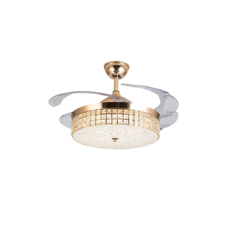 Потолочный светильник с золотым кристаллом, современная роскошная комбинированная люстра-вентилятор