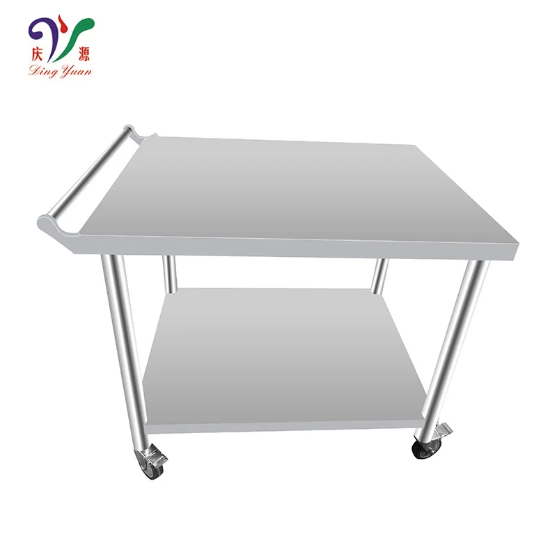 sus304 stainless steel adjustable height mobile metal work table bench with wheels for restaurant