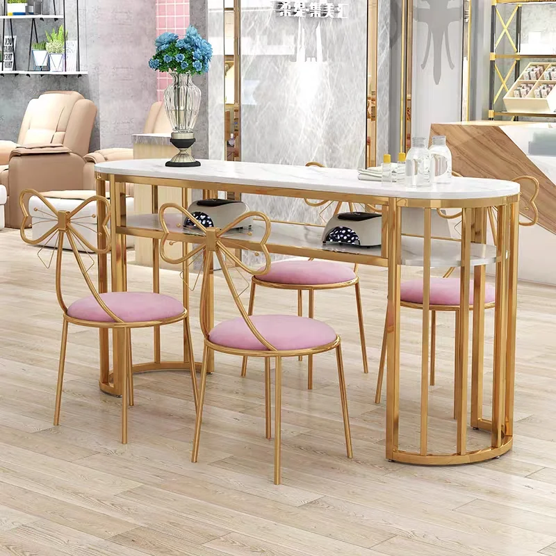 Wholesale Commercial Furniture Modern Simple Style Beauty Salon Furniture Manicure Table Light Luxury Metal Nail Table