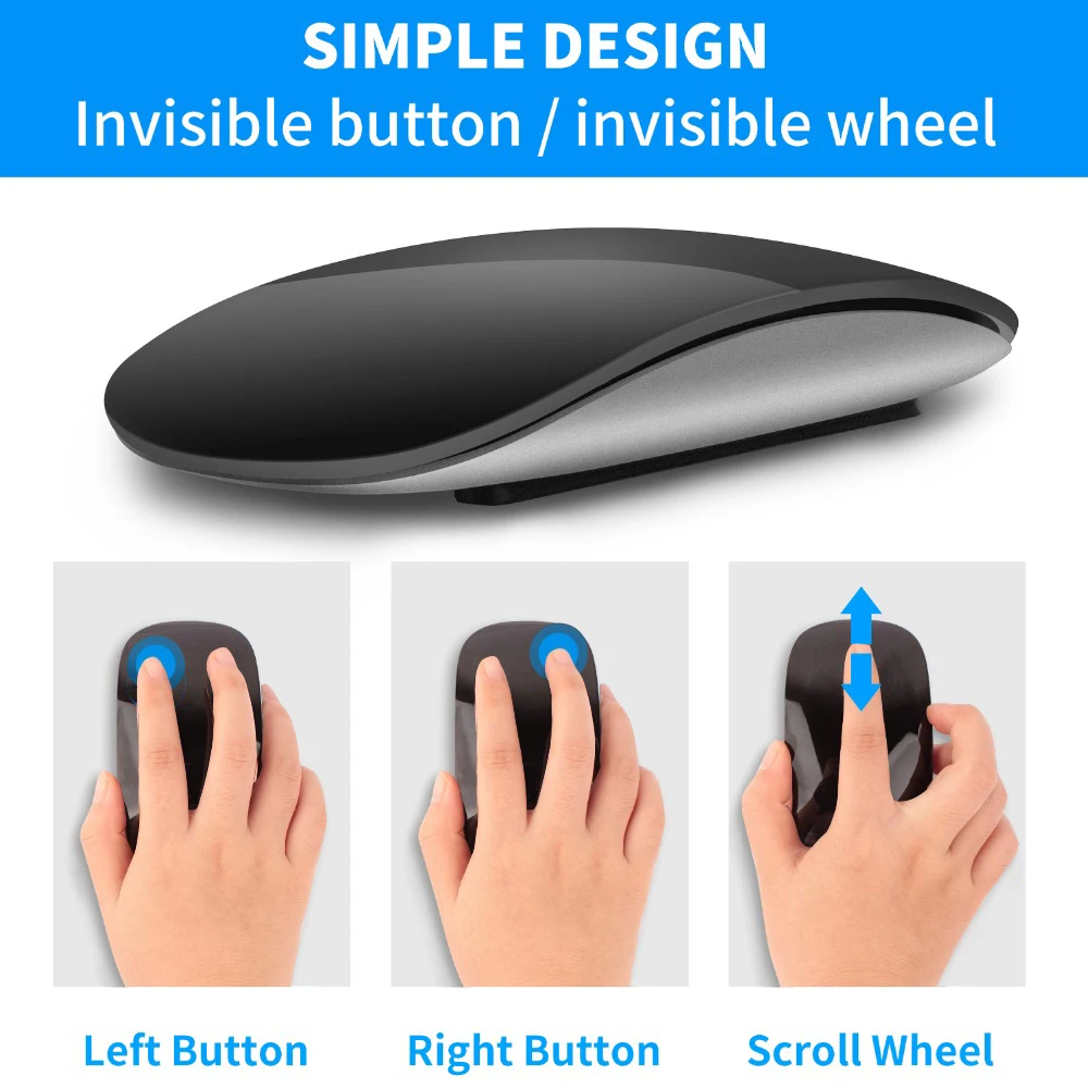 BT5.0 Wireless Arc Touch Magic Mouse Ergonomic Ultra Thin Rechargeable Mouse For Macbook Mice