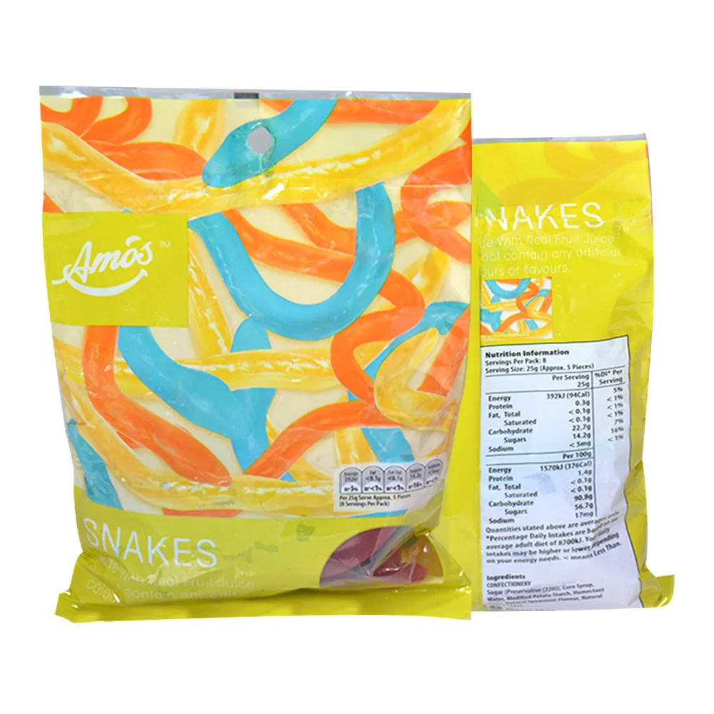 Amos Private Label Candy,Cute Snakes Oil Coated Jelly Gummy Candy,Vegan Sweet Gummies Candy