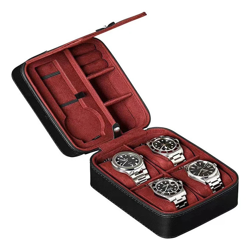 Customized Logo New Arrival Luxury Leather 5 Watch Storage Case Watch Organizer Box With Zipper
