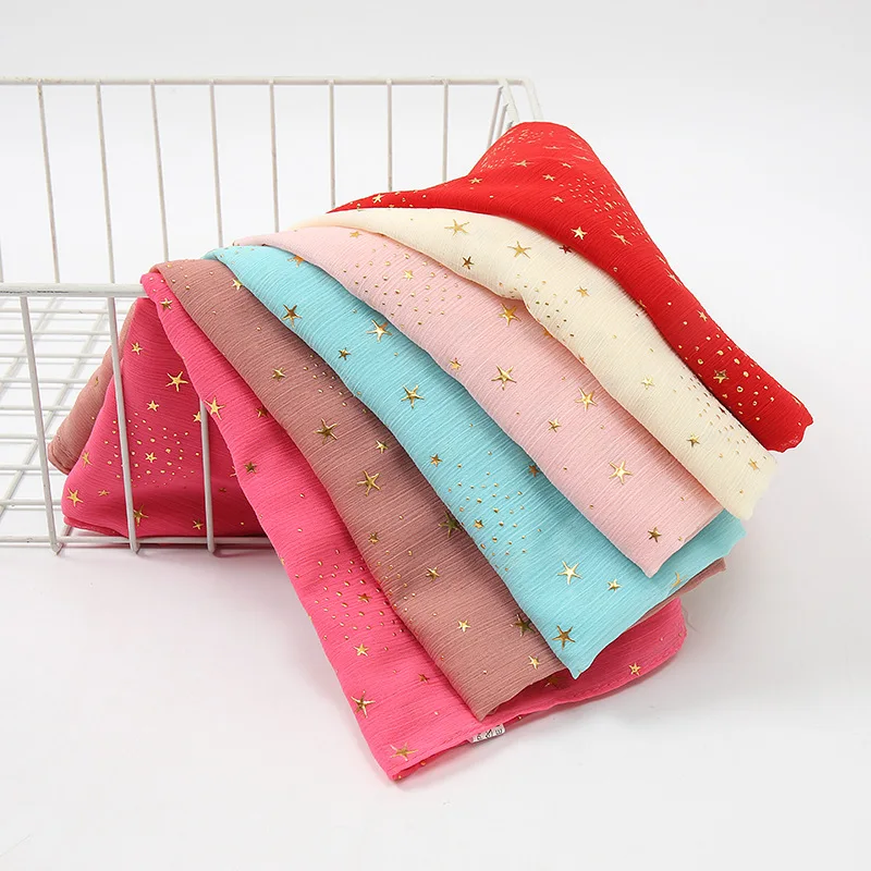 GHS022 Manufacturer Wholesale New Gold Star Decoration Lady Long Chiffon Hijabs Scarves