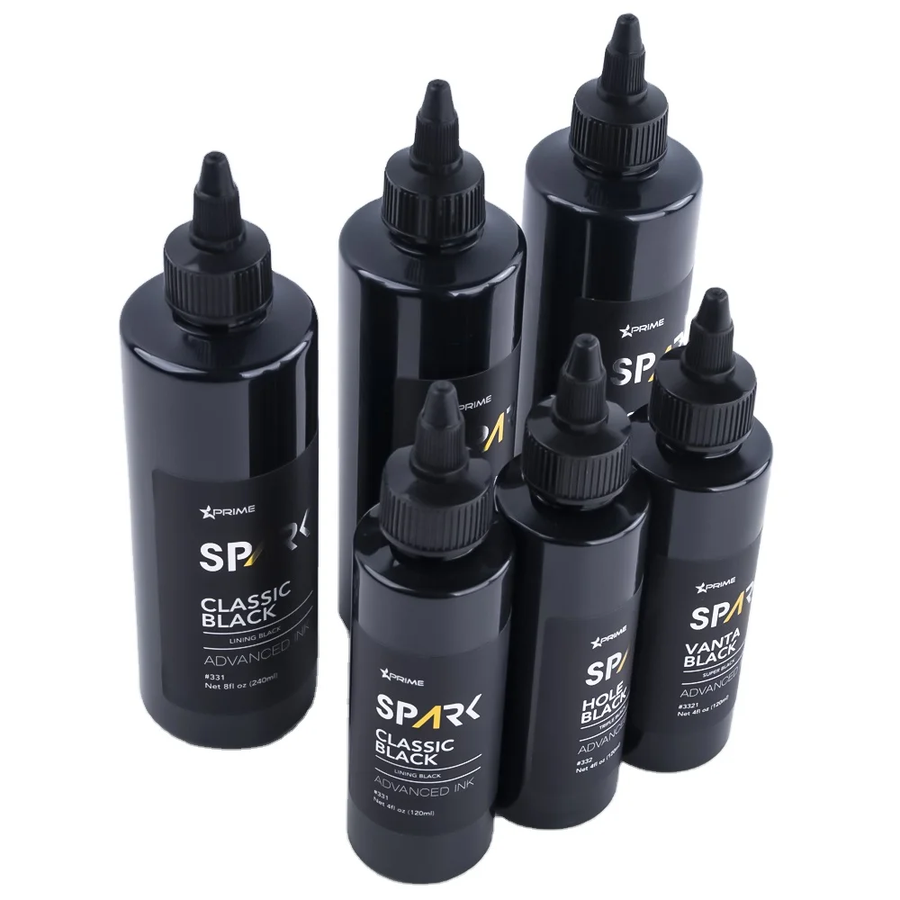 Spark Factory Custom Wholesale 8 OZ 240 ML Pigment Tattoo Body Skin Black Color Temporary Inks Tatoo