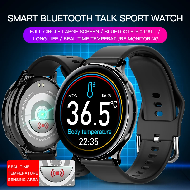 S20 Pro Fashion Body Temperature Blood Oxygen Sport Monitor Waterproof Round Smartwatch Smart Watch