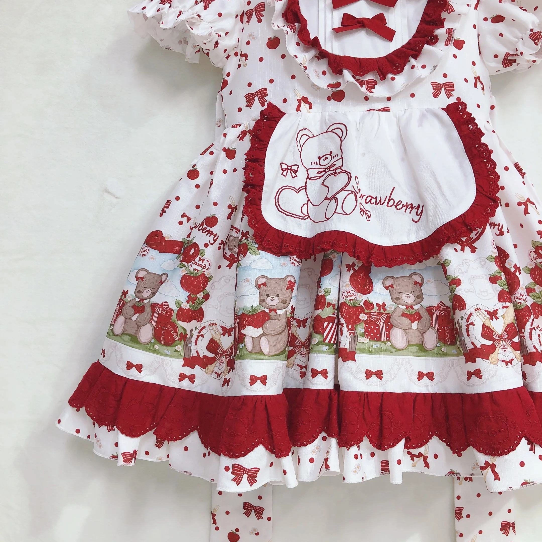 Sweet ruffles dress kid short sleeves dress cute Peter Pan collar embroidery baby spanish lolita girl dress