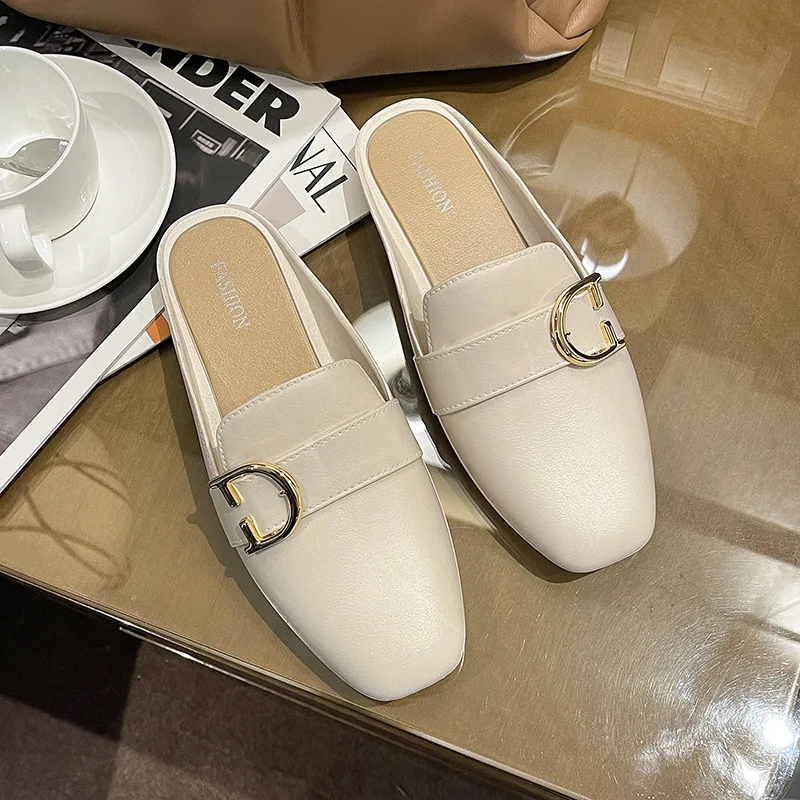 2021 White Leather Women Designers Slippers Outdoor Summer Slip On Lady Sandals Slippers Woman Shoes Flat