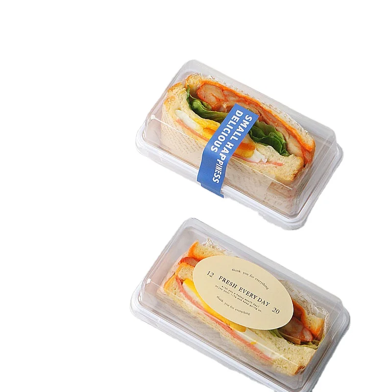 Square Plastic White Sandwich Box with Transparent Lid for Food Packing Food Grade Disposable Sandwich Bread Container