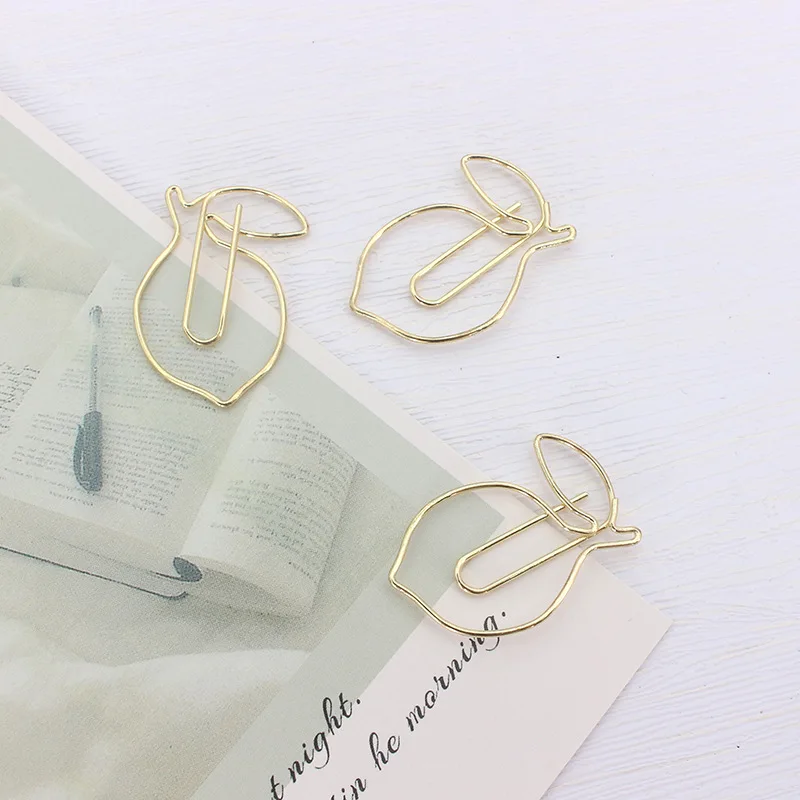 Customized Gold Plated Lemon Fruit Cool Paper Clips Kawaii Stationery Kawaii Accessories Bookmark Office Clip Paperclips