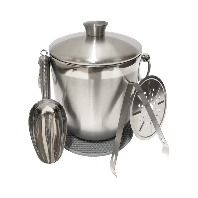 Ice Bucket Double Wall Insulated Made Champagne &Wine Bucket Keeps Ice Frozen Longer 3 Liter Stainless Steel Ice Bucket