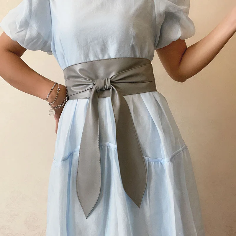 Women Corset Belts For Dress Soft Pu Leather Ties Bowknot Wide Waistband Ladies Coat Decoration Lace Up Belt
