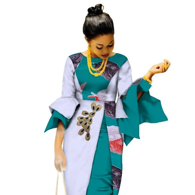 
Print Dress Summer for Women Vintage Bazin Riche Wax Print Fabric Party Dress For Girls WY2991 