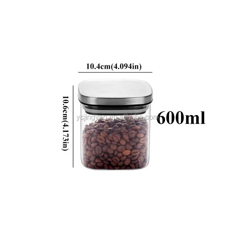 Square Glass Jars with Stainless Steel Lid for Spices Bulk Products Tea Coffee Container Set Sealed Cans Storage Box Canister