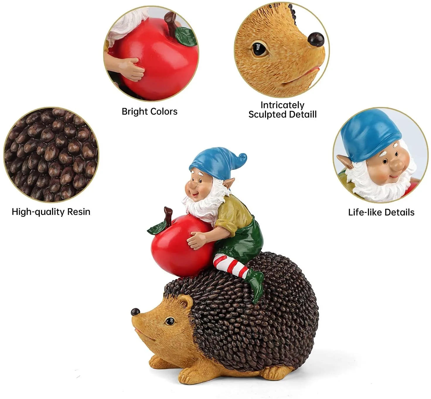 Art Elf Garden Gnome Statue Resin Hedgehog Figurine Outdoor Decorations for Patio Lawn Porch Yard Art