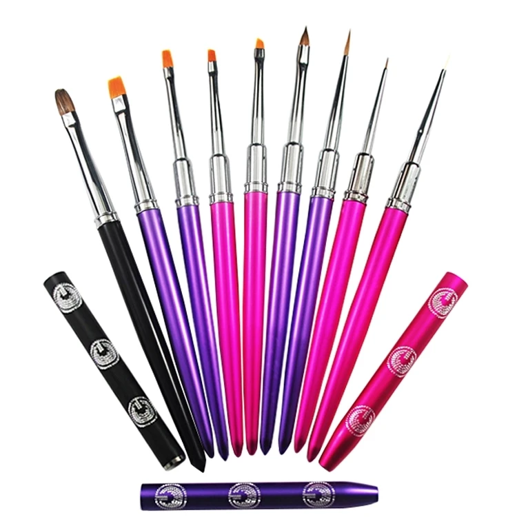 
Private Label Oem Crystal Metal Handle kolinsky Hair Custom Manicure Gel Brush ,Liner Nail Brush and 3D Acrylic Nail Art Brush 