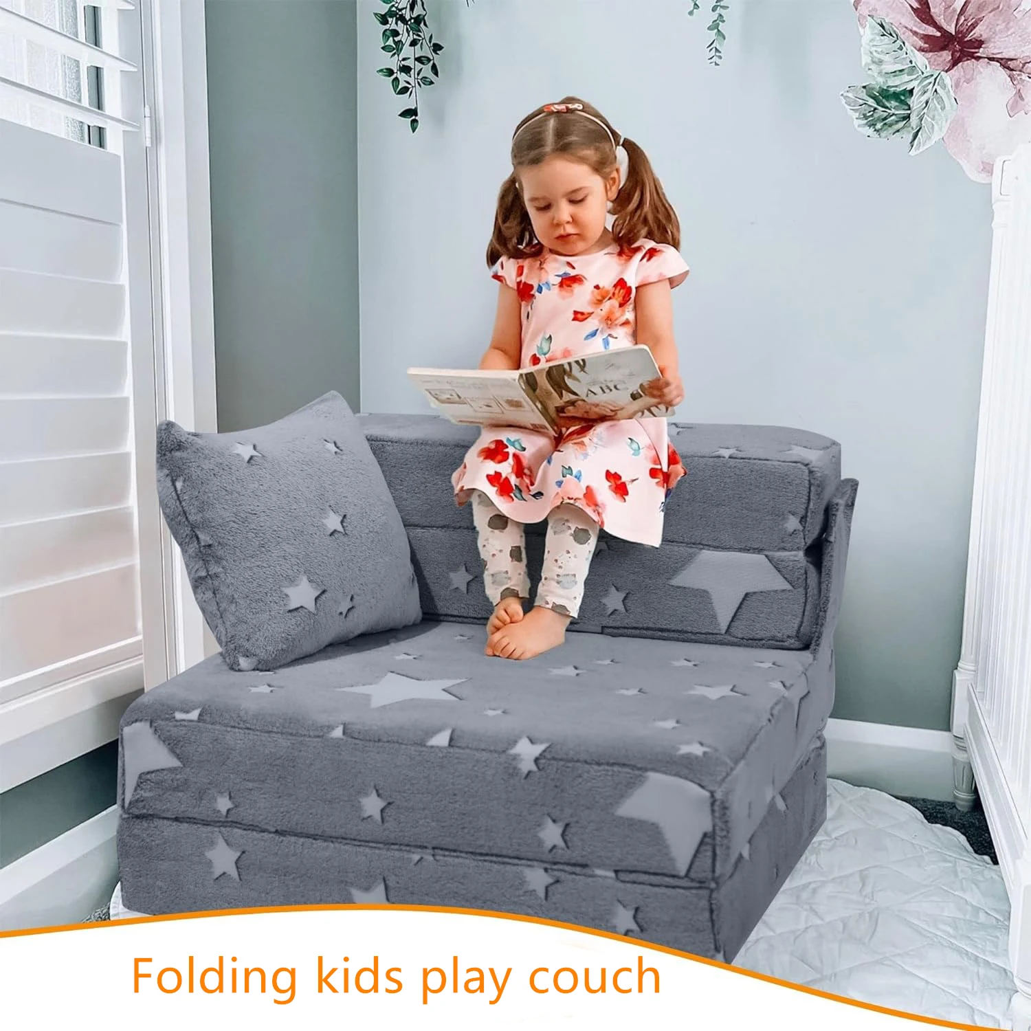 Glow Tri Folding Mattress Futon Folding Chair Bed Folding Sofa Bed Floor Mattress for Kids Playroom