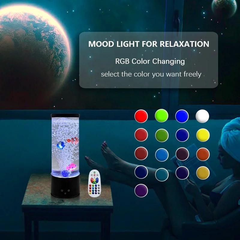 Hot Sale 11.5' USB Night Light Leds Colorful Artificial Plastic Bubble Fish Lamp Aquarium Fish Table Lamps Novelty Gift for Kid