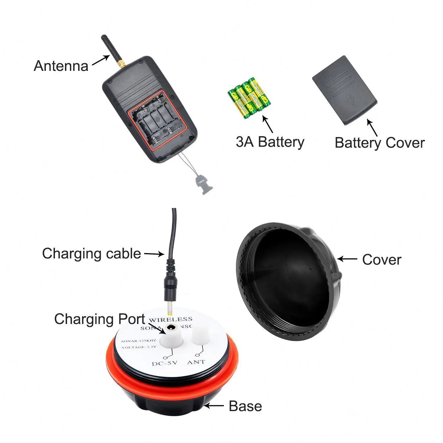 36M Depth&100M Receiving Host LCD Screen Sonar Fish Finder Underwater Wireless Fish Finder
