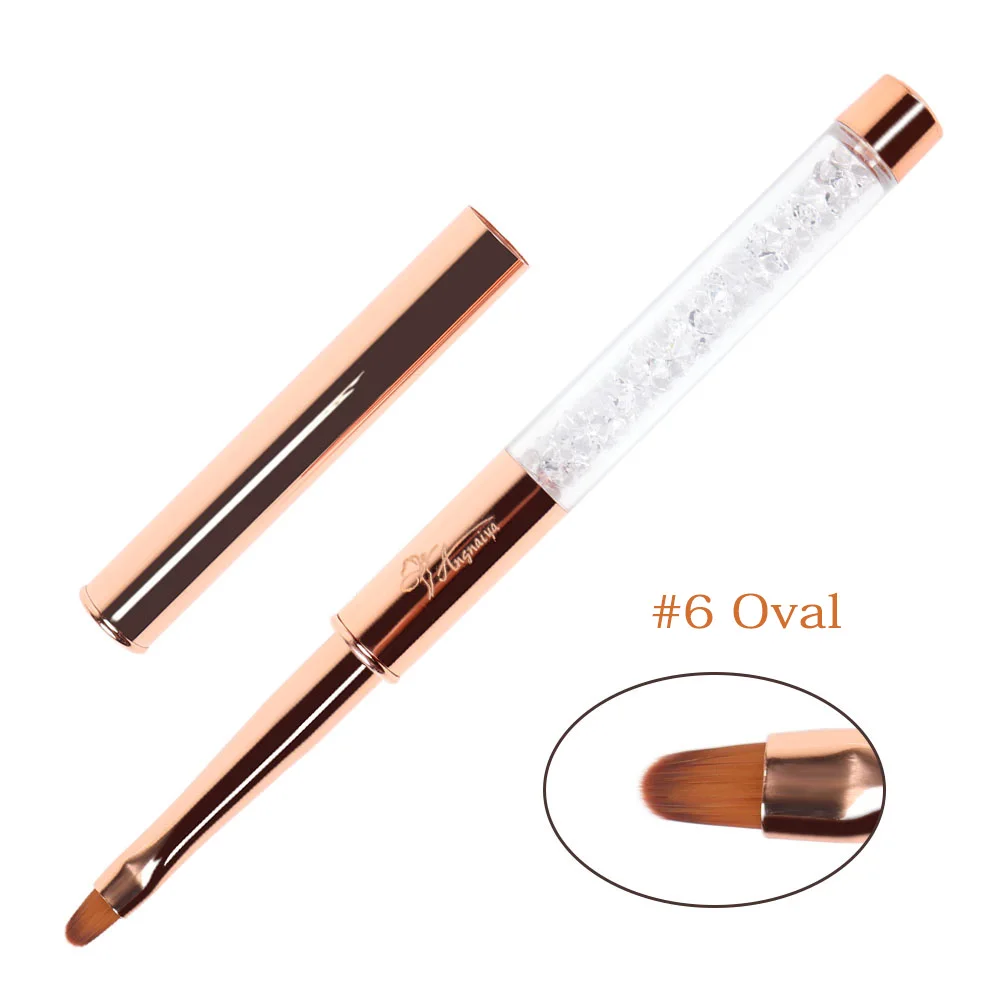 ANGNYA 2023 Private Label Metal Handle Nail Liner Brush Rhinestone Rose Gold Flat Nail Acrylic Brush Gel Brush