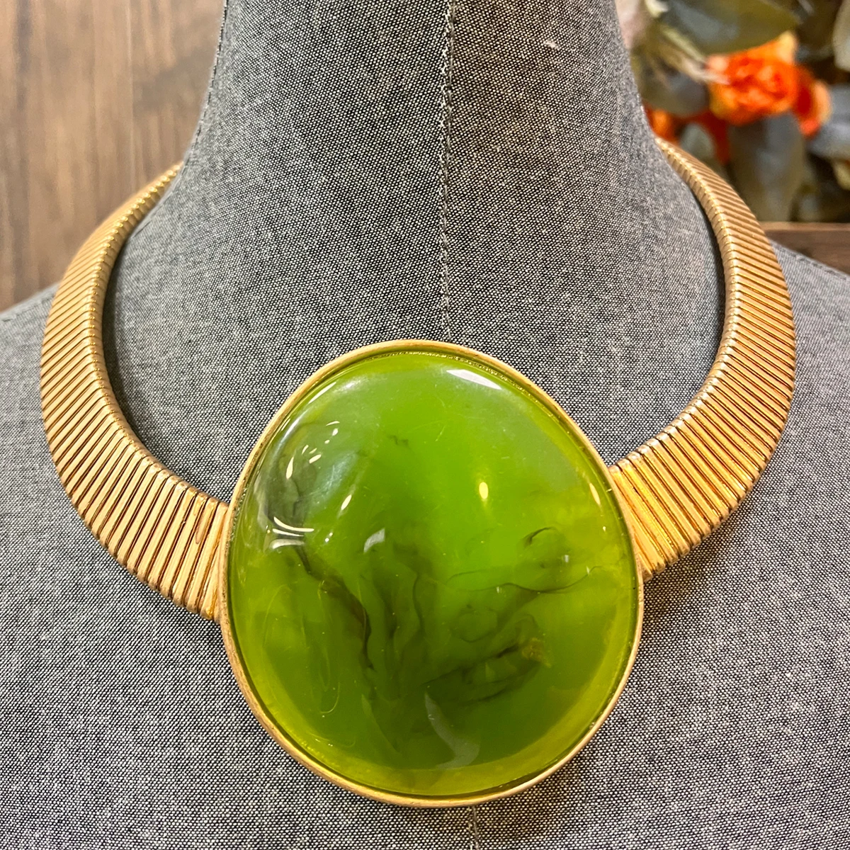 Costume Boho Flat Chain and Resin Pendant Collar Choker Statement Necklace Plating gold Necklaces for Women&Girls