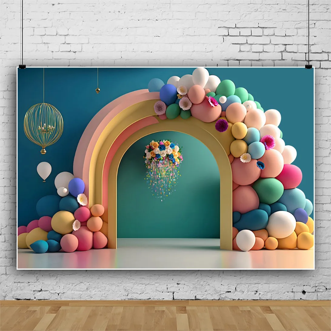 Photography Background 3D Colorful Balloon Child Birthday Party Decor Family Photocall Photo Studio Photorealistic fabric