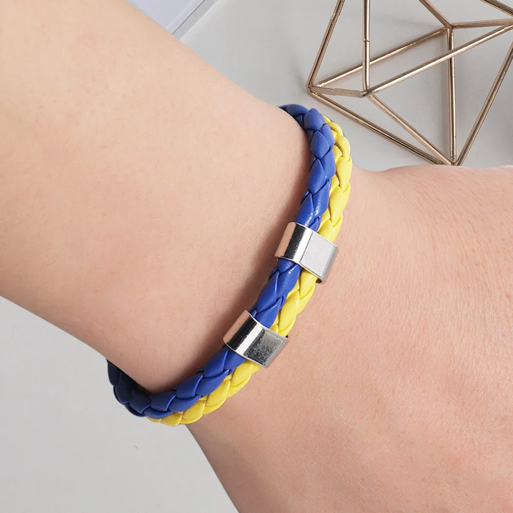 Fashion Nation Country Flag Color Friendship Bracelet plain PU Leather Braided Football Sporty Wrap Bracelet For Men Women