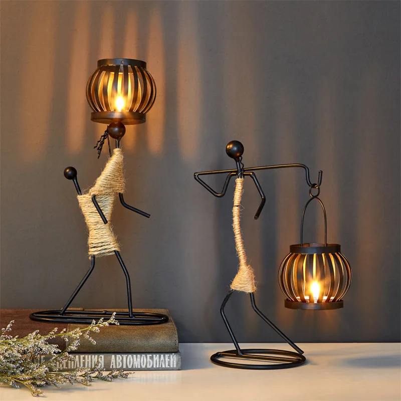 Nordic Metal Candlestick Abstract Character Sculpture Candle Holder Decor Handmade Figurines Room Home Decoration Art Gift