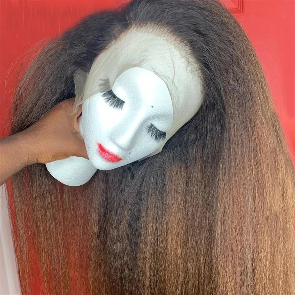 Парик малазийский курчавый прямой фронтальный парики коричневого Омбре из человеческих волос на шнуровке спереди натуральный парик Yaki для чернокожих женщин