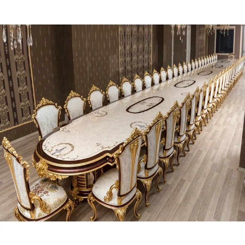 Classical luxury 10 seater dining table set,Hot selling Royal dining table set 10 seater wooden