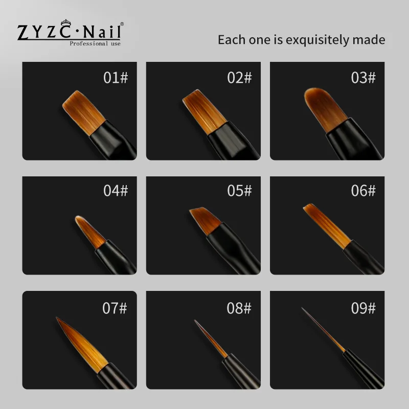 ZYZC nail  black Handle Liner Nail Art Design Painting Polish UV Gel Brush pen 9pcs/set profession for manicure