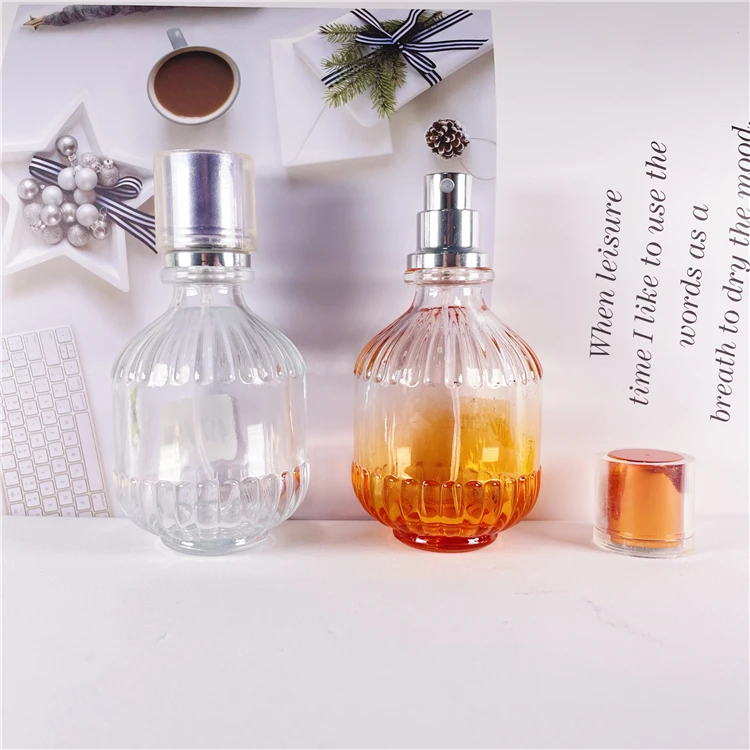 60ml Clear gradient orange color round shape glass fragrance perfume bottles