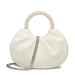 Trend cloud bag folds new pearl ring handbag shoulder messenger bag chain female bag