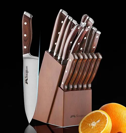 QANA Factory Wholesale OEM stainless steel kitchen knives set with wood block damascus knife cheese butter fruit meat knife