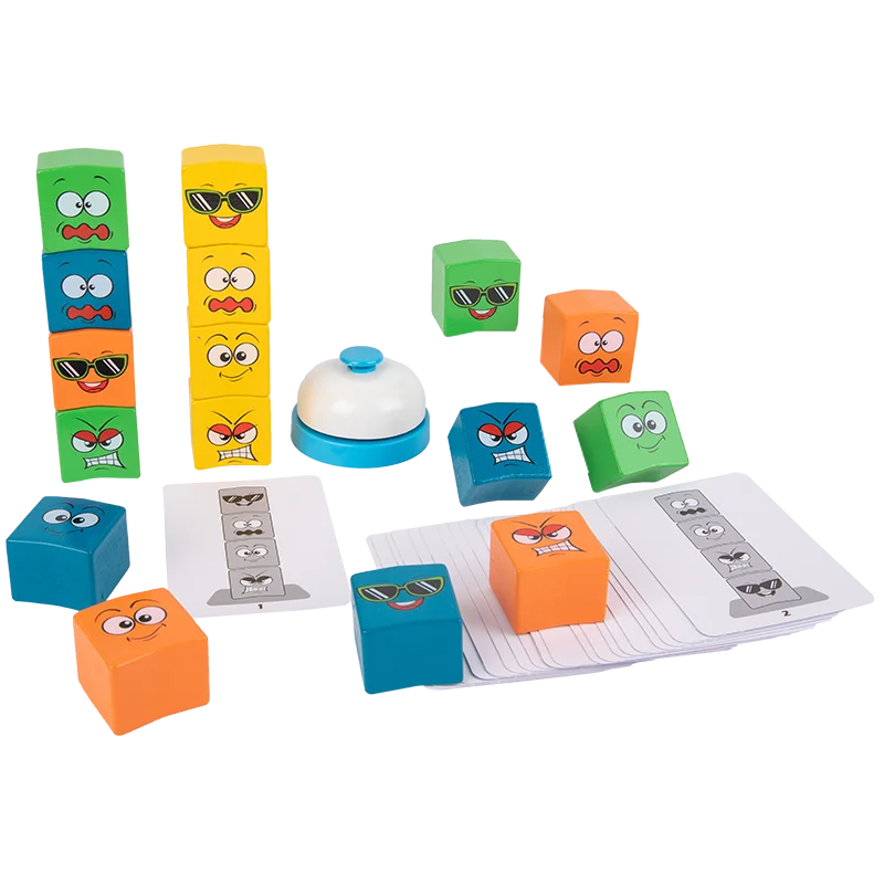 Красочная игрушка Монтессори, игра, геометрический куб выражения, деревянная игрушка для детей