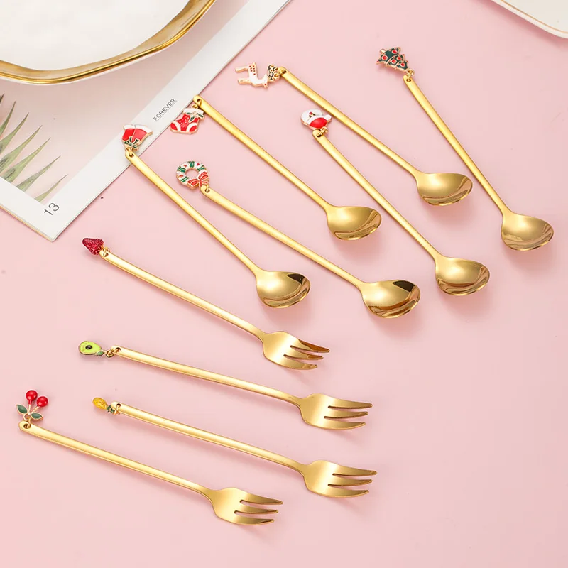 British Creative Cartoon Gold-plated Coffee Stirring Spoon Long Handle Gold Tea Small Spoon