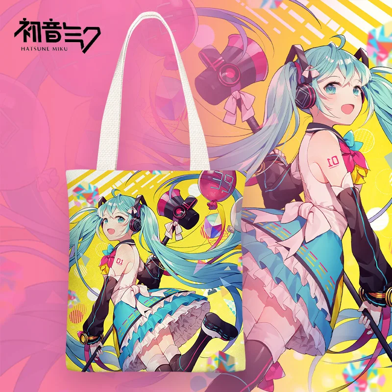 Высококачественная мультяшная милая сумка Hatsune Manga Miku статуя Наплечная Сумка большая вместимость Холщовая на Молнии для женщин и девочек
