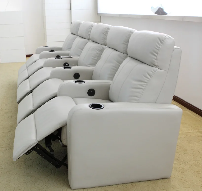 Modern Style Light Grey Rows Theater sofa Recliner Electric Home Theatre chair