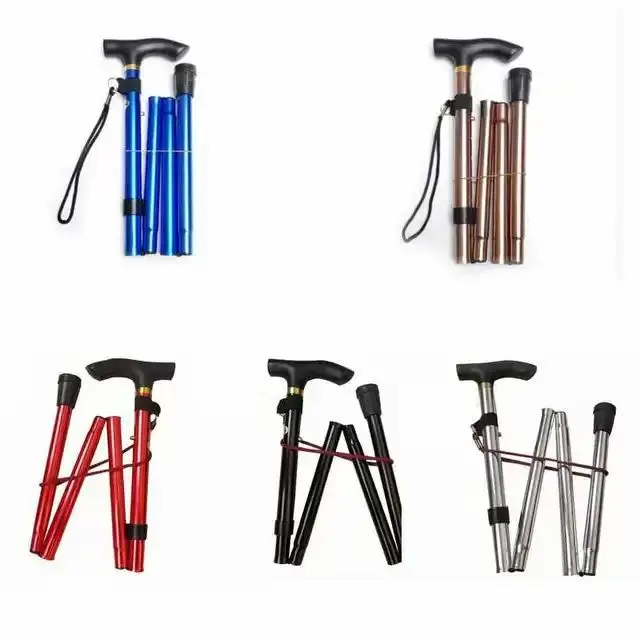 Foldable Walking Stick Aluminum Alloy Cane Portable Trekking Poles Non-slip Lightweight Folding Climbing Walking Stick