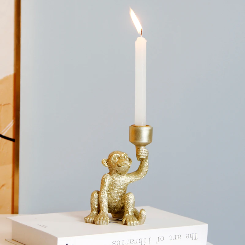 Quirky Playful Torch-Bearing Monkey Figurine Resin Candle Holder Candle Stick Holder Home Decor Candle Holder