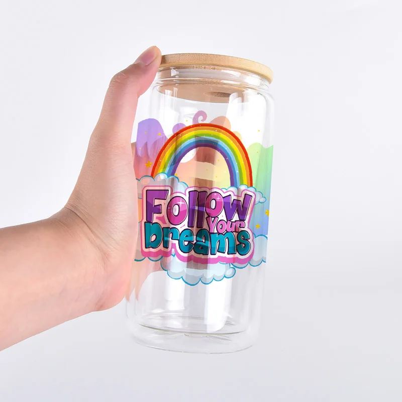 16Oz 20Oz 16 Oz Sublimation Glasses Frosted Clear Blank Snow Globe Tumbler Glass Beer Can Shaped Bamboo Lid Set Cup