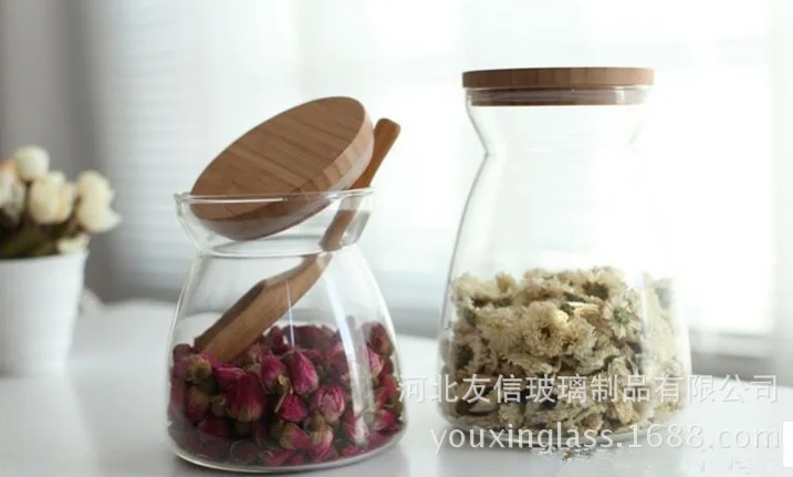 
Factory supply 700ml glass jar wooden lid 