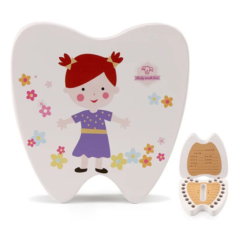 2023 Best-selling Baby Milk Teeth Keepsake Wooden Box Tooth Shaped Kids Lanugo Storage Holder for Newborns Fetal Hair