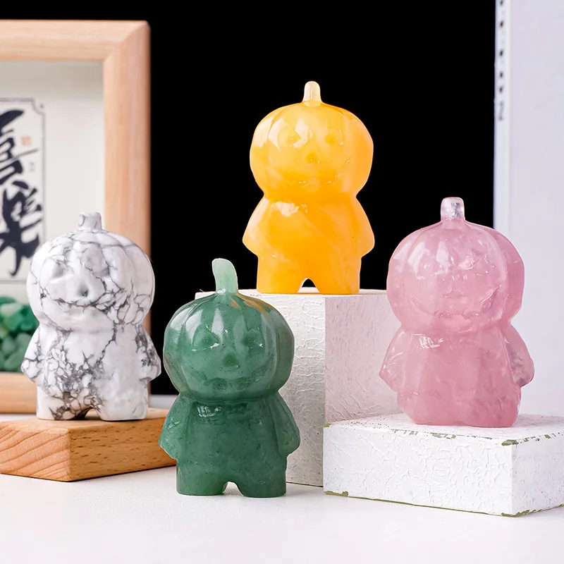 Wholesale Natural Crystal Gemstone Hand Carved Pumpkin child Crafts For Halloween Dec