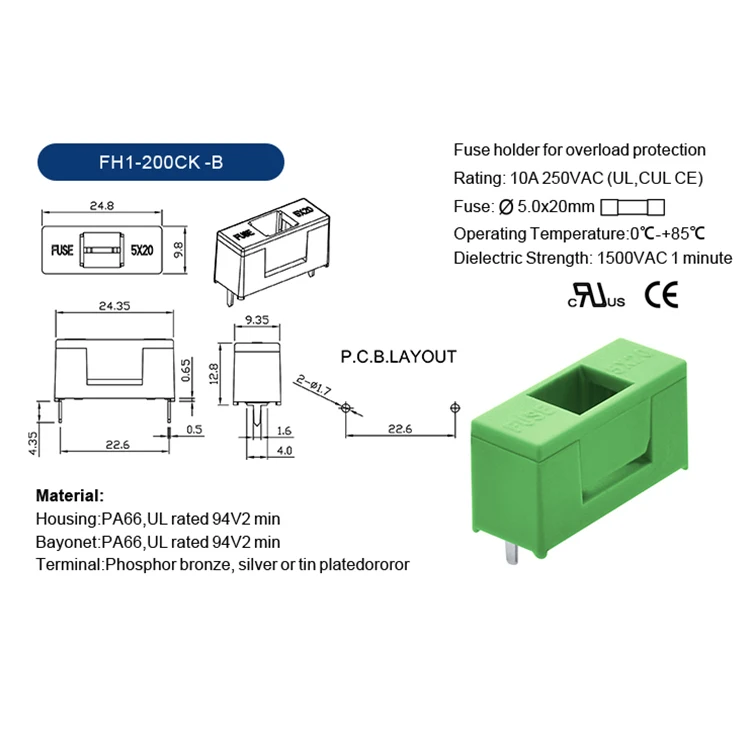 Hongju FH1-200CK-X новый продукт 2022 панель Держатель предохранителя для печатных плат с высокой