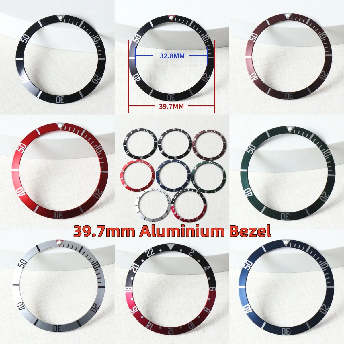 39.7mm * 32.8mm Watch Bezel Insert Aluminium For Tudor For Seiko Mods NH35 Watch Accessories Case Ring Green Luminous Bezel