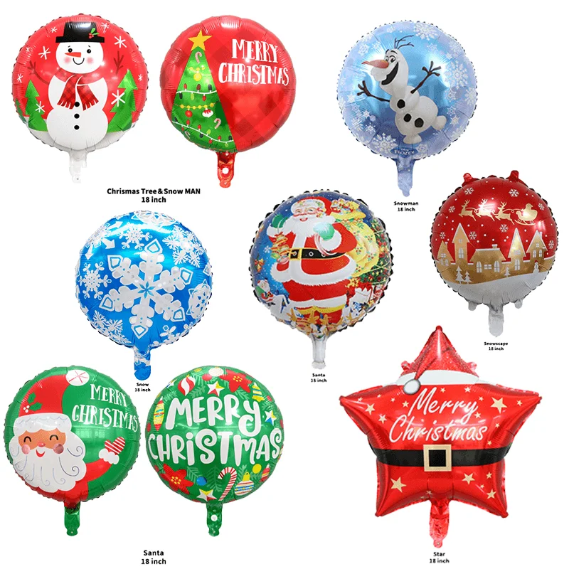 18 Inch Round Shape Merry Christmas Party Decoration Inflatable Helium Foil Balloons For Party Decoration Kid Gifts