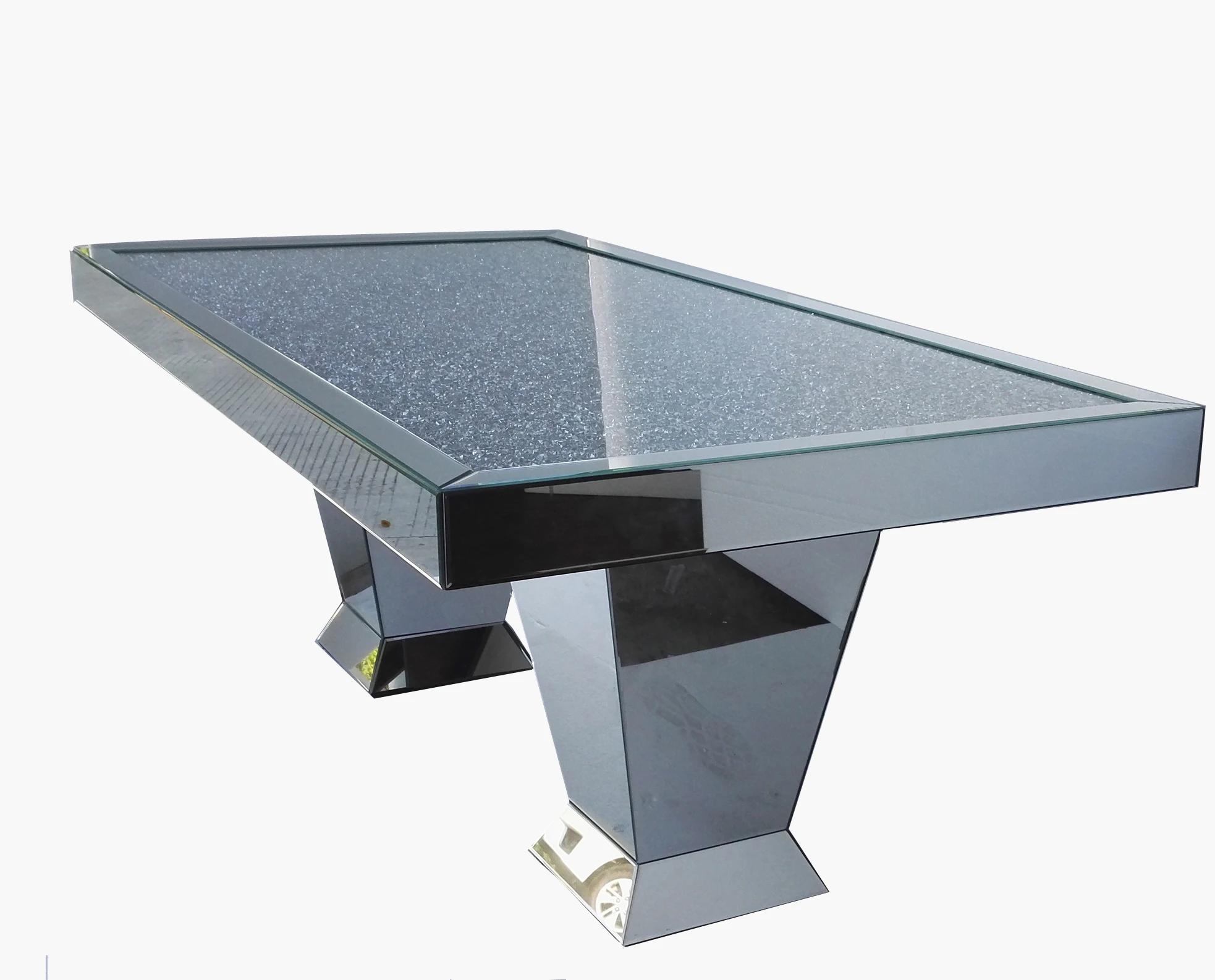 Sparkly silver mirrored dining table crushed diamond top for 6 peoples dining room furniture